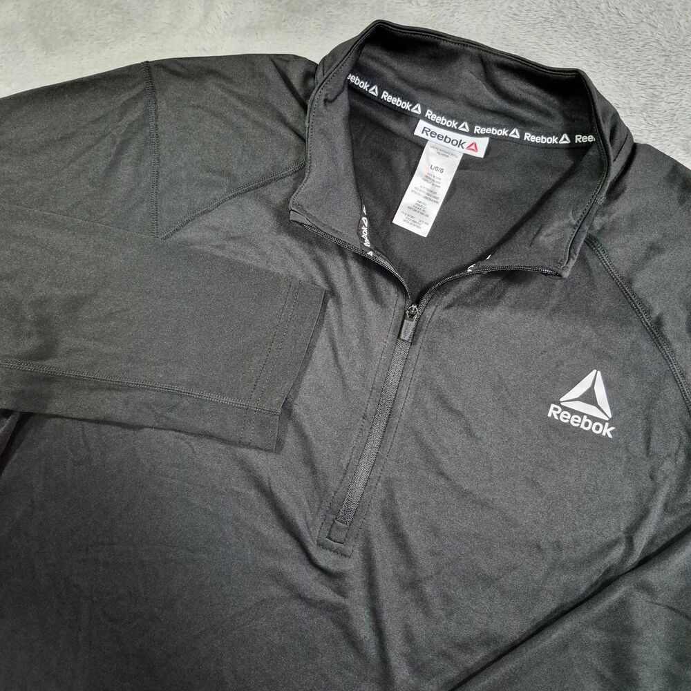 Reebok Pullover Mens Large Black 1/4 Zip Long Sleeve Slim Fit Training Top